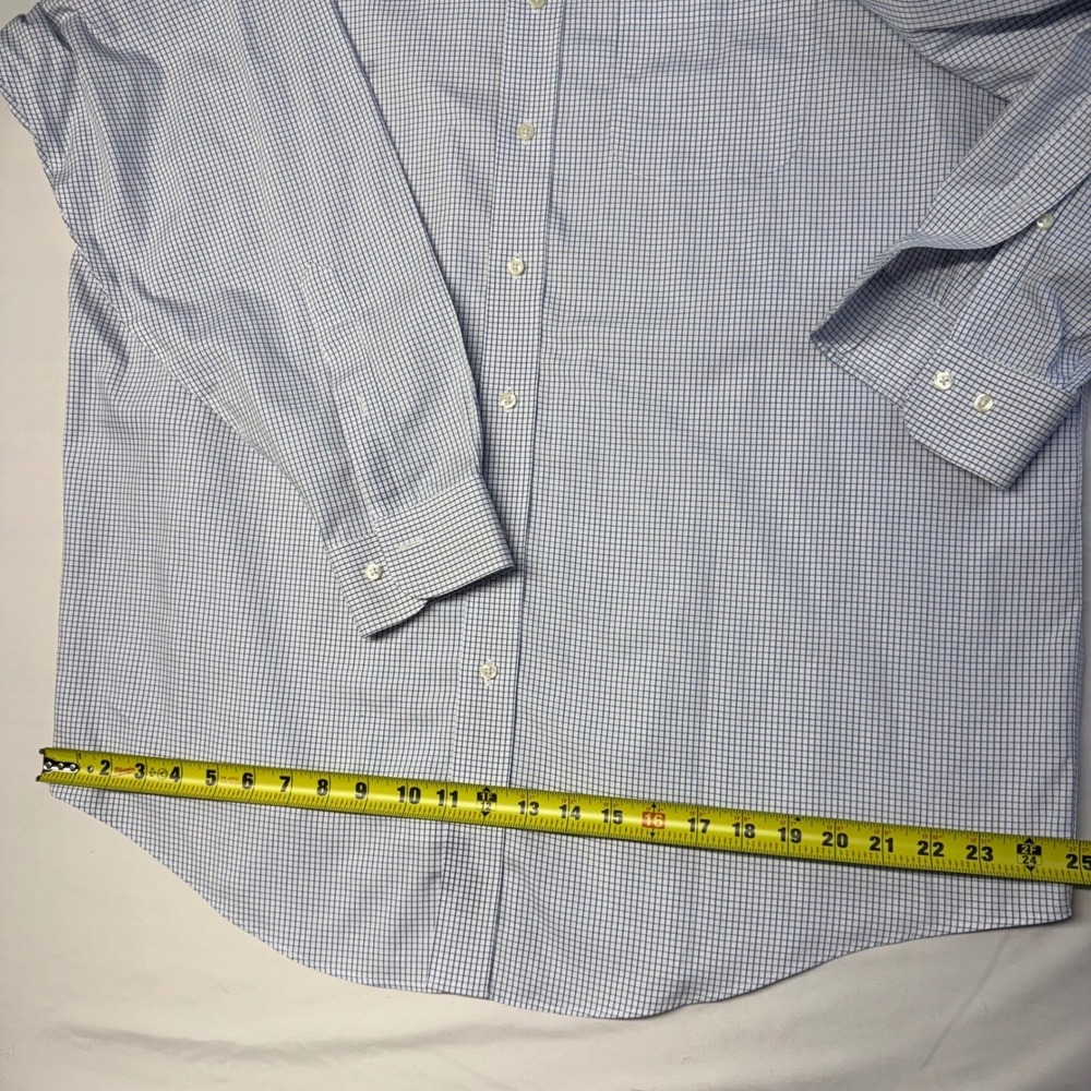 Brooks Brothers 346 Mens 17.5 6/7 Blue White Check Non-Iron Cotton Dress Shirt - Picture 5 of 13